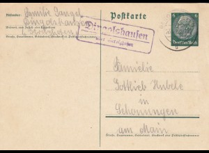 Ganzsache Dingolshausen über Gerolzhofen 1940 nach Schonungen/Main