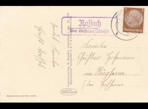 Postkarte 1936 Nassach über Hofheim/Main nach Rügheim