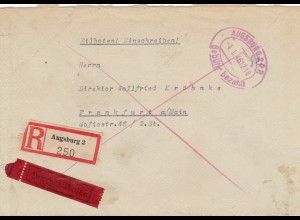 Einschreiben Eilbote Gersthofen Augsburg 1946, Gebühr bezahlt, nach Frankfurt/M