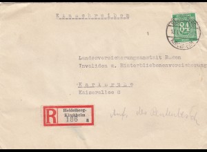 Einschreiben Heidelberg-Kirchheim 1947 nach Karlsruhe
