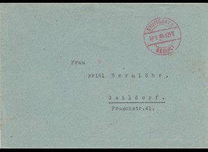 Brief Stuttgart 1946 nach Gaildorf, Gebühr bezahlt