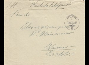 Feldpost 22.09.1939, FPNr. 10419 nach Weimar