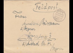 Feldpost Parow/Stralsund 1943 nach Dornsberg /Ansbach mit Briefinhalt, 