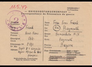 1947: POW, Kgf-Post, Algerie, Nordafrika to Bayreuth