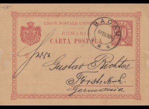 Romania: 1889 post card Bacau to Forst