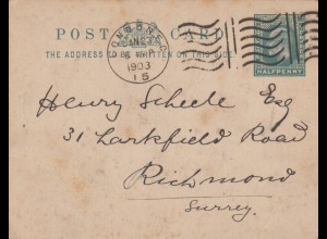 1903: post card Londonec to Richmond