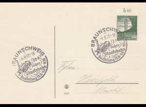 Blanko Sonderstempelbeleg 1938: Braunschweig: Ausstellung 100 Jahre Staatsbahn