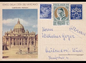 Vatikan Ganzsache 1952 nach Württemberg