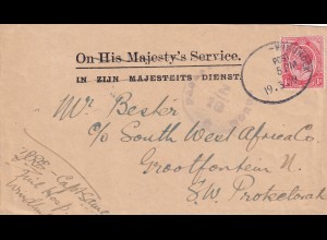 post card 1919, train-cancel used, Windoek to Grootfontein