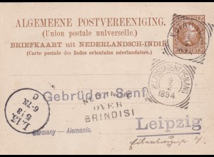 Briefkaart Kotaradja 1894 to Leipzig, Netherland-India: Postagent Penang