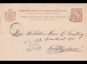 post card NL India 1891 via Genua to Amsterdam