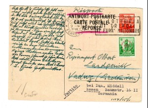 Antwort Postkarte von Rom nach Vaduz - weiter nach Essen, 1937