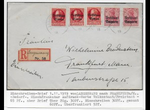 Einschreiben 1919 von Langenwang nach Frankfurt/M