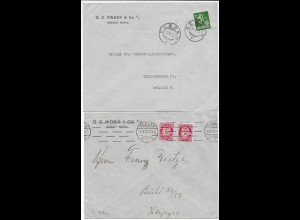 Norge: 4x Briefe aus Bergen nach Leipzig 1913-1925