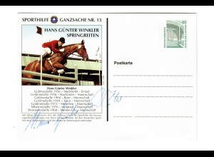 Sporthilfe Ganzsache Nr. 13, hans-Günter Winkler, Springreiten, Autogramm