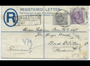Registered Freetown to Bad Elster/Germany, 1928