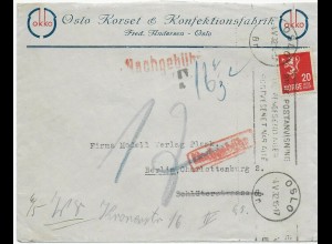 Oslo 1932 nach Berlin mit Nachgebühr, Rückseite mit Bild