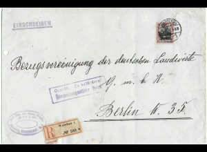 Einschreiben 1916 Warschau - Bes. I. WK nach Berlin, Zensur, Eiinzelfrankatur