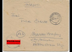 Feldpost Deutsche Reichspost 19.2.45 mit FP Nr. 10424