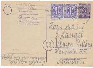 Ganzsache Frankfurt/M nach Vluyn/Mörs 1946, P951