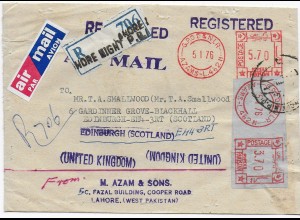 Registered, Air Mail Lahore 1976 to Edinburgh