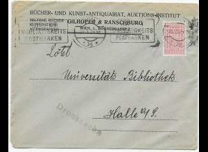 Bücher und Kunst-Antiquariat, Wien nach Halle als Drucksache, 1924