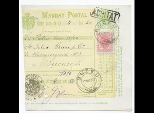 Paketkarte Buzeu 1907 nach Bucarest