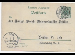 Postkarte Biege 1894 an Königl. Preuß. Meteorologisch Institut Berlin, Messdaten