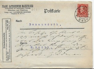 Postkarte München 1920 nach Donauwörth, Marke mit Firmen-Lochung, Perfin