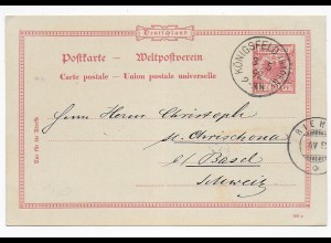 Ganzsache Königsfeld 1892 nach Basel in die Schweiz