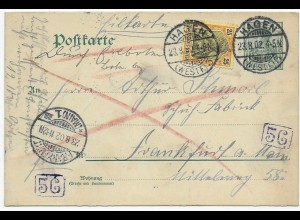 Ganzsache Hagen 1902 nach Frankfurt