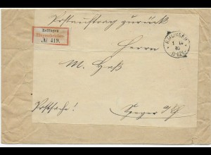 Einschreiben Reilingen, alter R-Zettel, 1880 als Postsache, Postauftrag - Speyer
