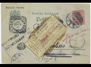 Postkarte Hannover 1901 nach Italien und zurück