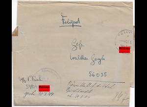 Streifband an Ungar, doppelt verwendet, Feldpost, Front-Front, 1944