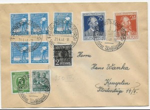 Brief 1948 von Friedberg/Augsburg nach Kempten, MiNr. 950 III