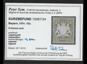 Bayern: MiNr. 69y, postfrisch, **, BPP Befund