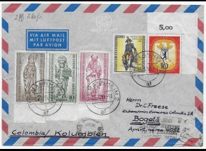 Luftpost 1956, Mannheim nach Bogotá, Columbia, Eckrand Marke