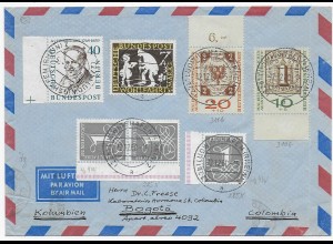 Luftpostbrief von Mannheim, 1960 nach Bogotá, Kolumbien, MiNr. 285X