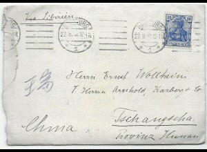 Hamburg, 1912 nach Tschanscha/Huan, China via Sibirien, Briefinhalt