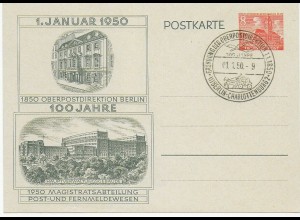 1950: 100 Jahre OPD Berlin, Ganzsache P10, FDC, Sonderstempel