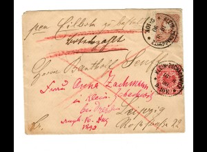 Brief 1890 aus Klein Zschmachwitz nach Leipzig, Eilboten, Ausgabenmix