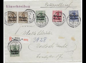 Feldpostbrief Einschreiben Brüssel, 1914 nach Rostock