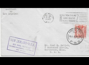 Auckland 1940, Letter to Worcester, Mass/USA, Air Mail