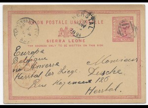 Sierra Leone, Freetown post card 1894 to Belgium/Herstal