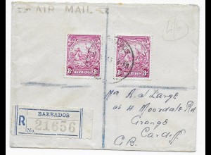 Einschreiben Luftpost Barbados nach Cardiff 1946