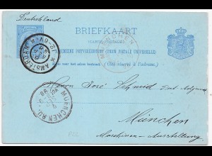 post card Wilhelmina I, Amsterdam 1898, P22, nach München Maschinenausstellung