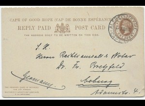 post card with reply card Alfred Docs, Cape Town, 1912 to Coburg/Germany