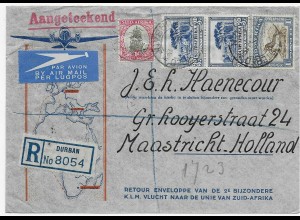 Registered Durban via air mail to Maastricht 1940