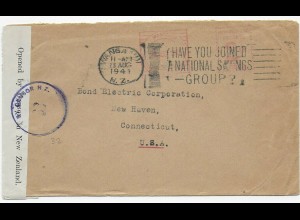 cover Wanganui 1941 to New Haven/Con USA, censor