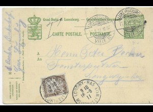 Post card Luxembourg 1911 to France, Taxe